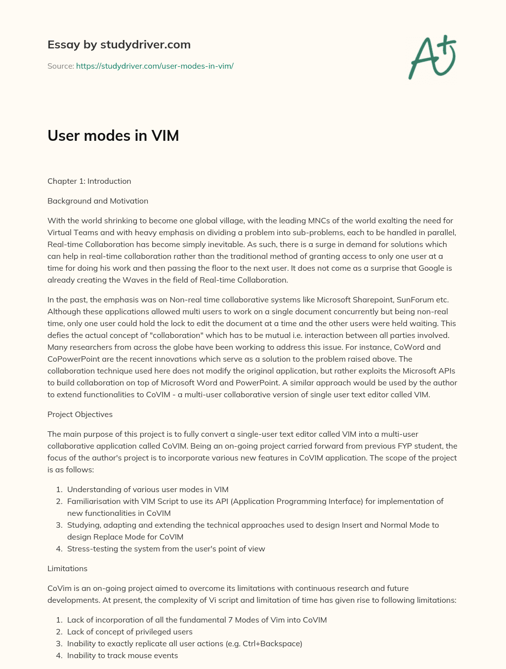 User Modes in VIM essay
