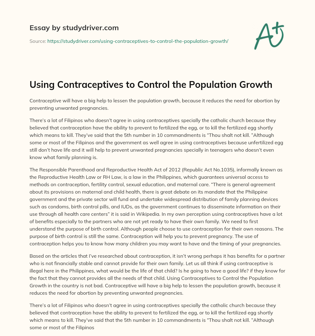 Using Contraceptives to Control the Population Growth essay
