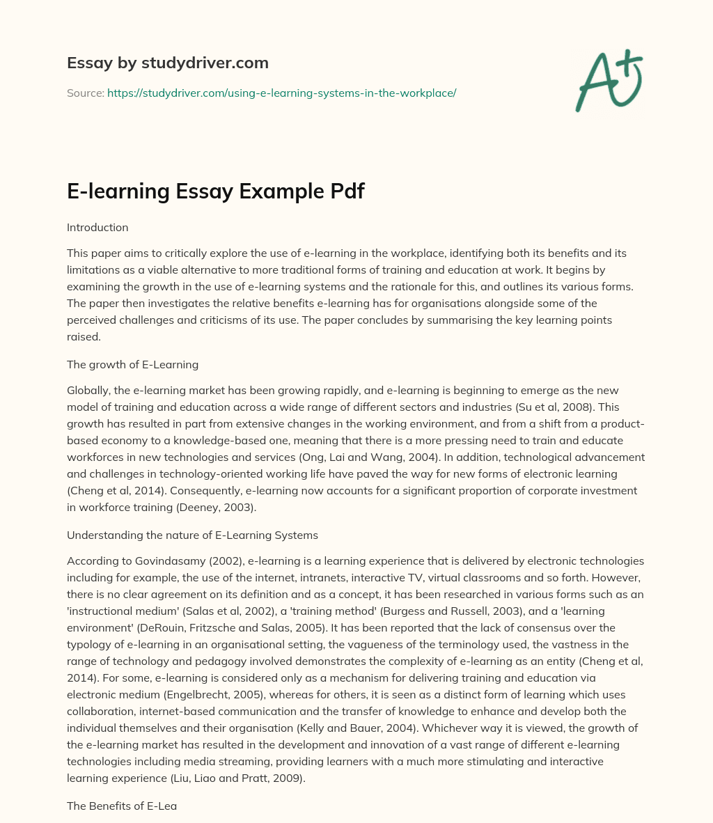 E-learning Essay Example Pdf essay
