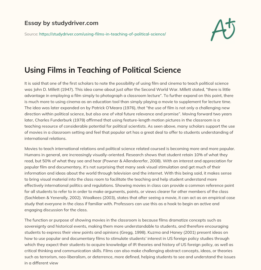 Using Films in Teaching of Political Science essay