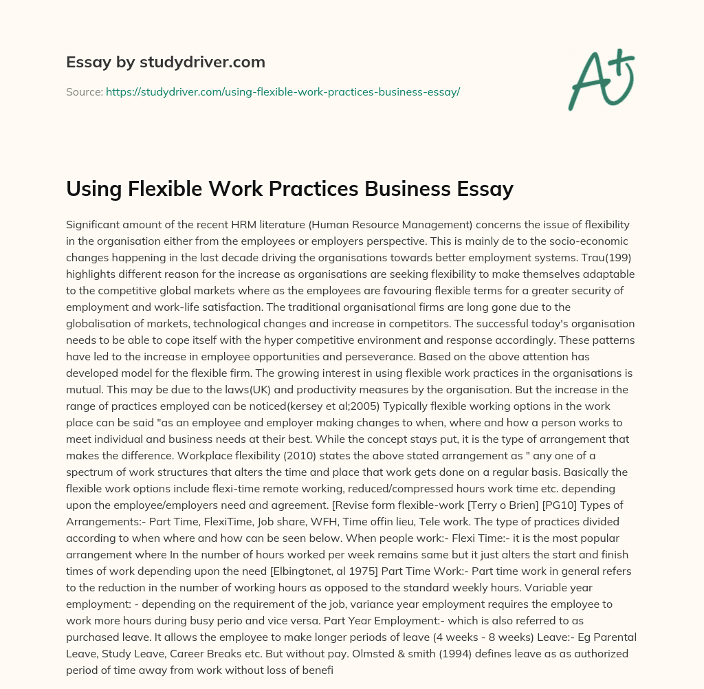 Using Flexible Work Practices Business Essay essay