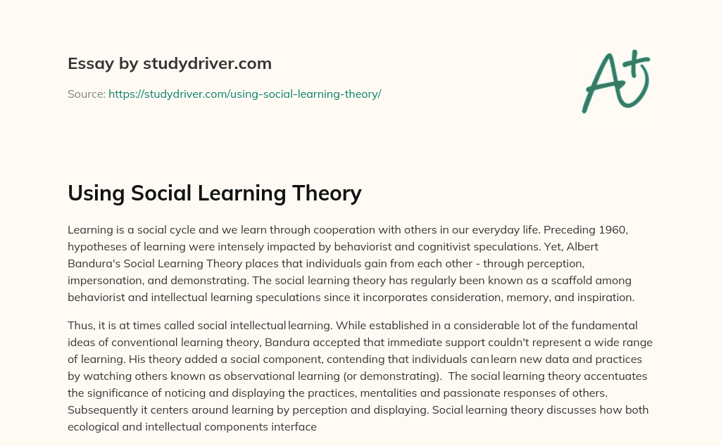 Using Social Learning Theory essay