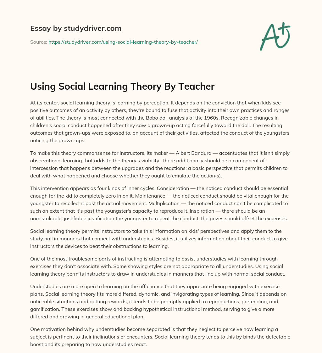 Using Social Learning Theory by Teacher essay