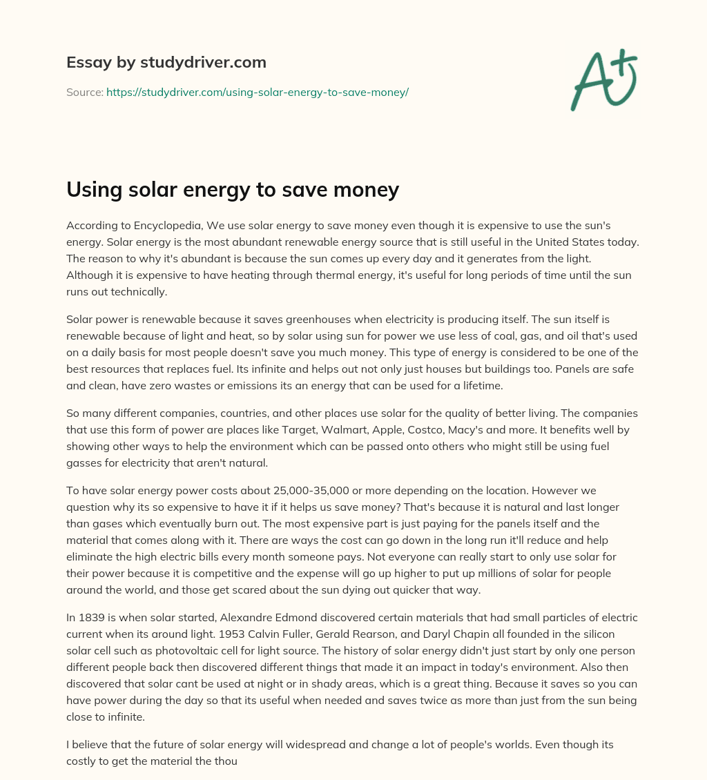 Using Solar Energy to Save Money essay