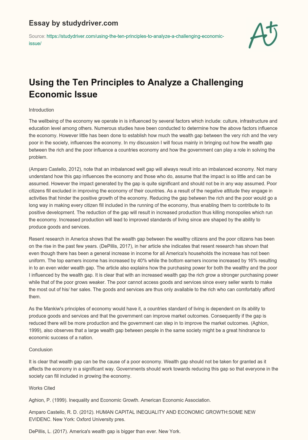 Using the Ten Principles to Analyze a Challenging Economic Issue essay