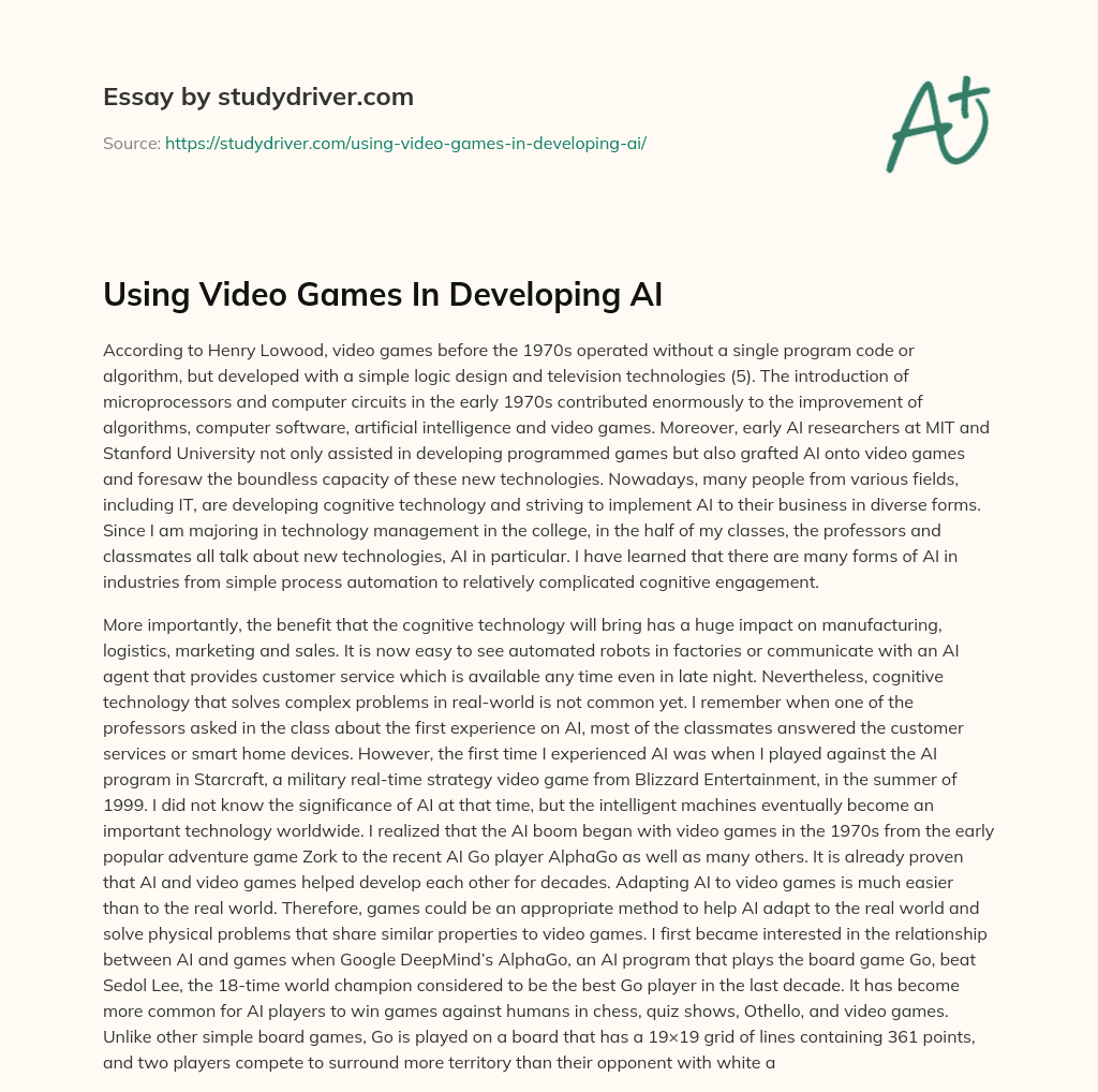 Using Video Games in Developing AI essay