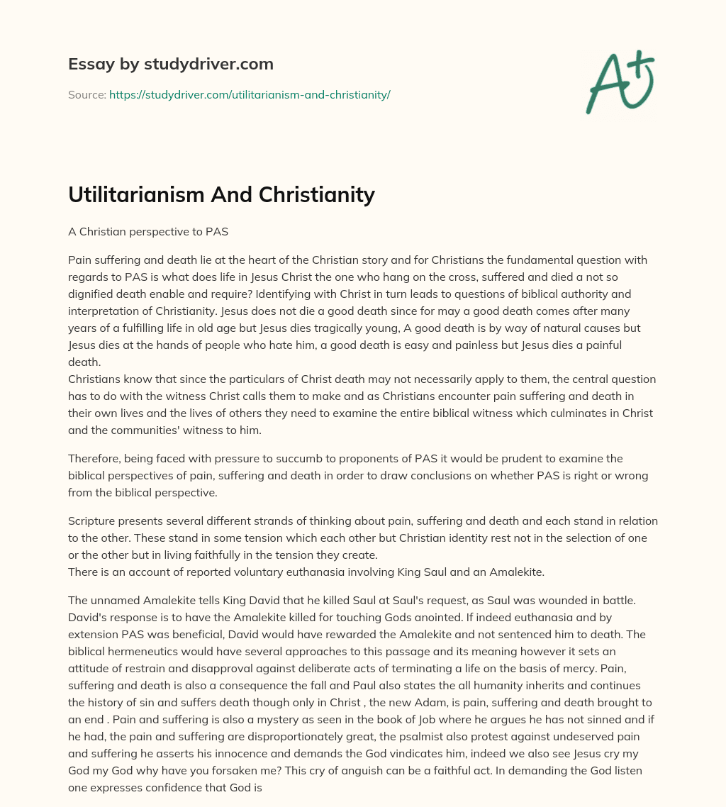 Utilitarianism and Christianity essay