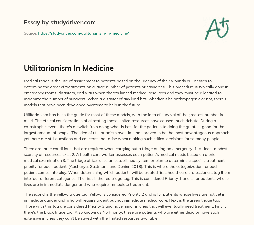 Utilitarianism in Medicine essay