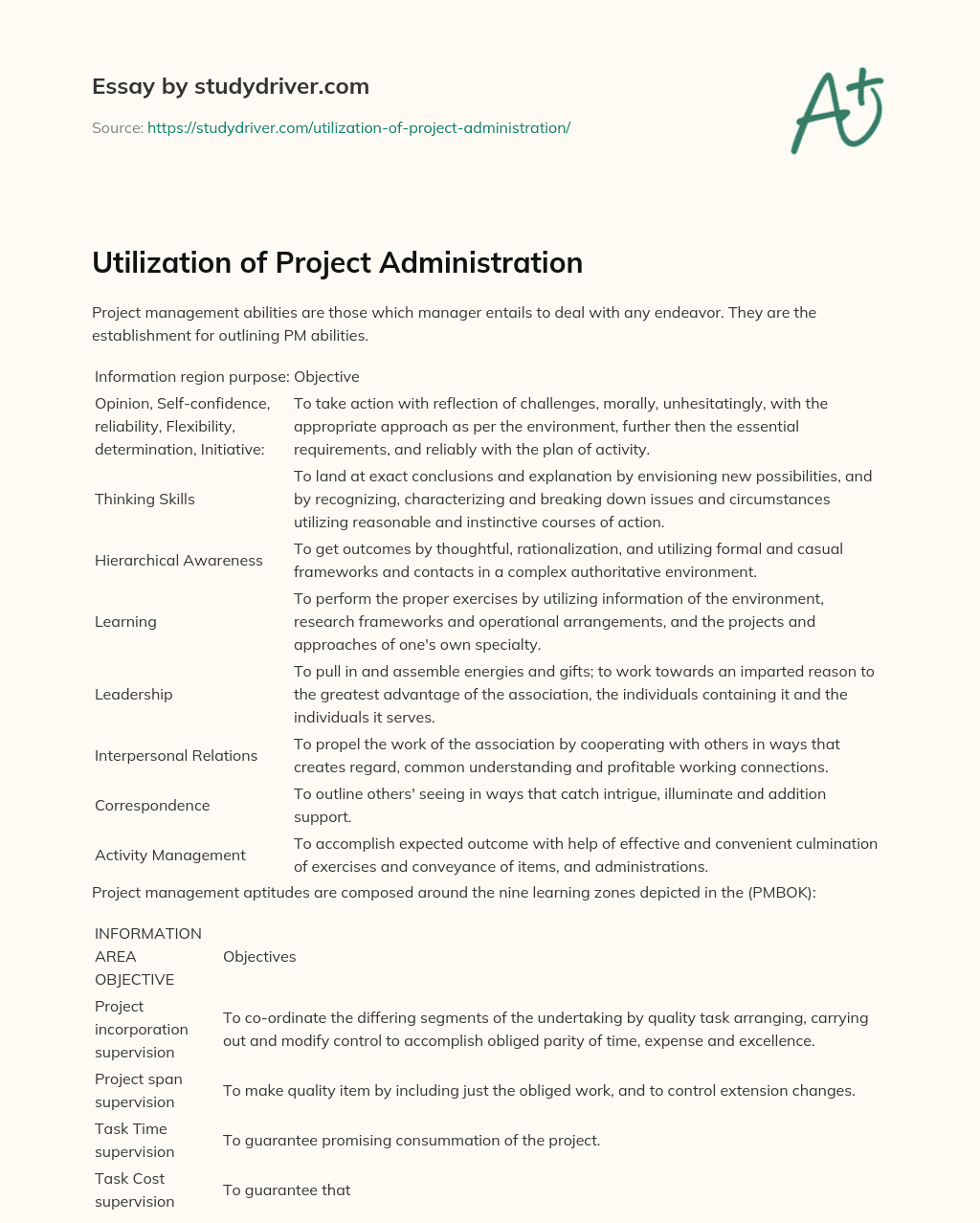 Utilization of Project Administration essay