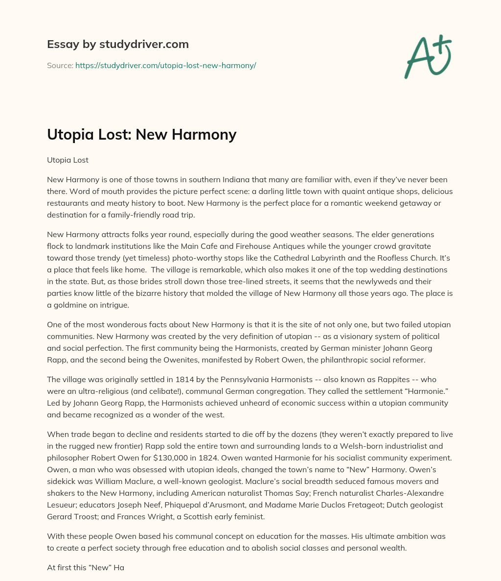 Utopia Lost: New Harmony essay