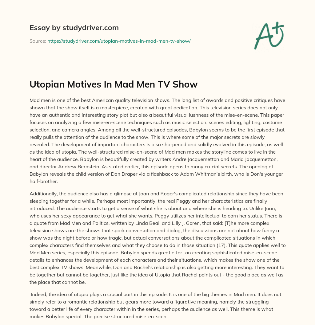 Utopian Motives in Mad Men TV Show essay