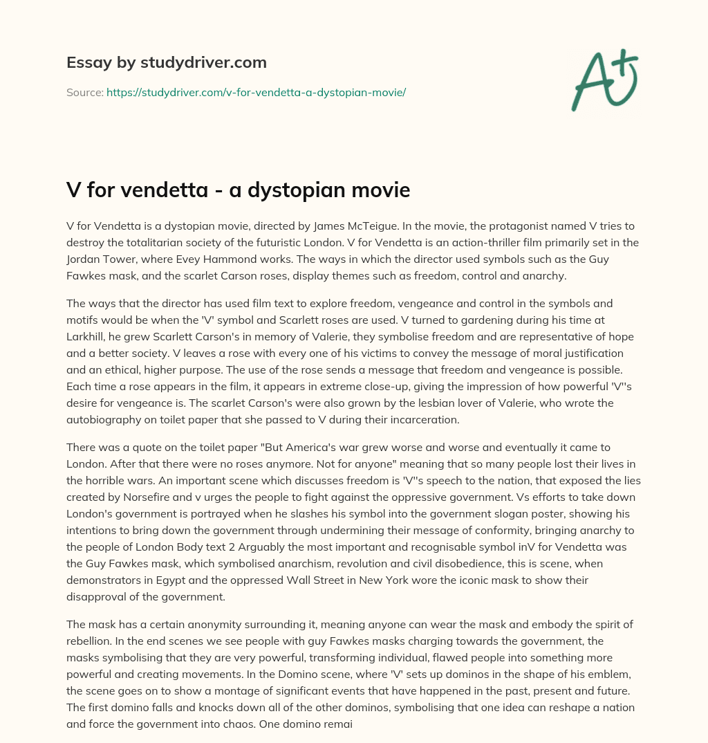 V for Vendetta – a Dystopian Movie essay