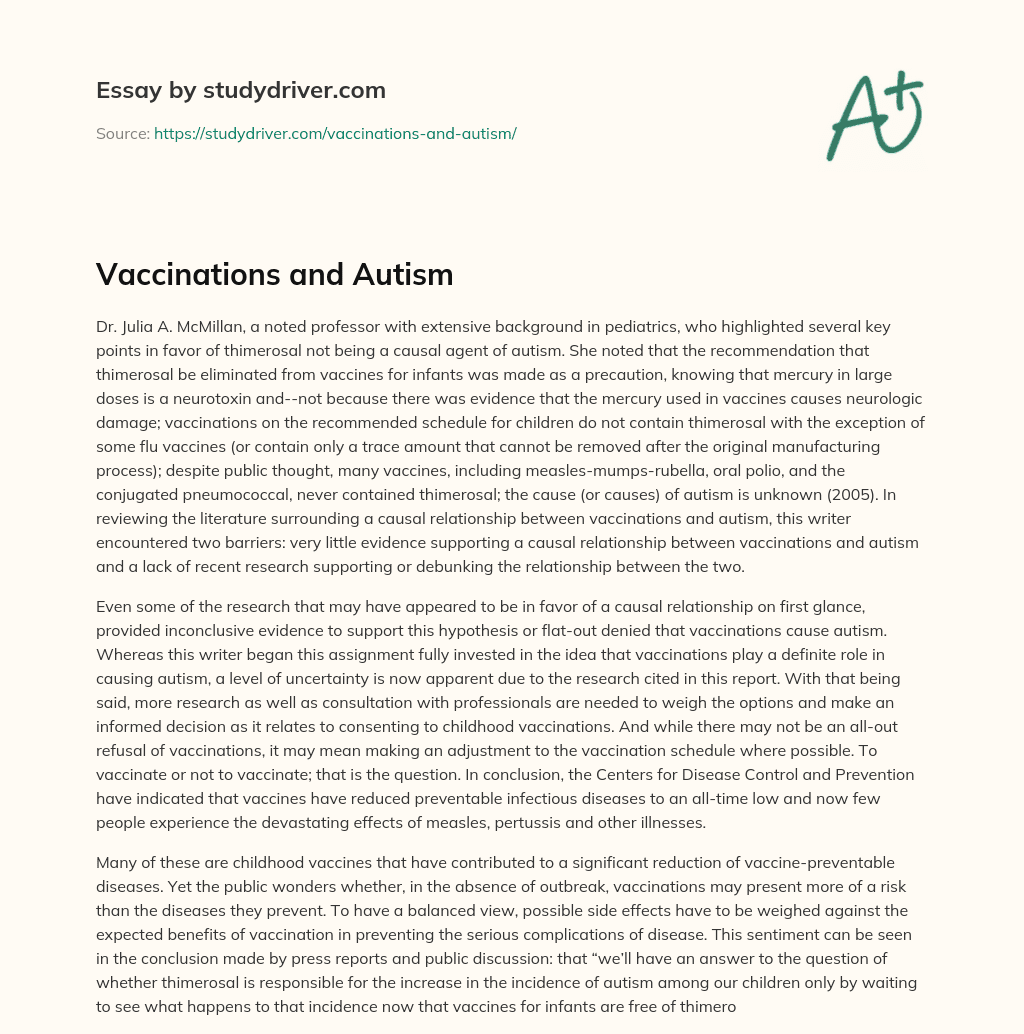 Vaccinations and Autism essay