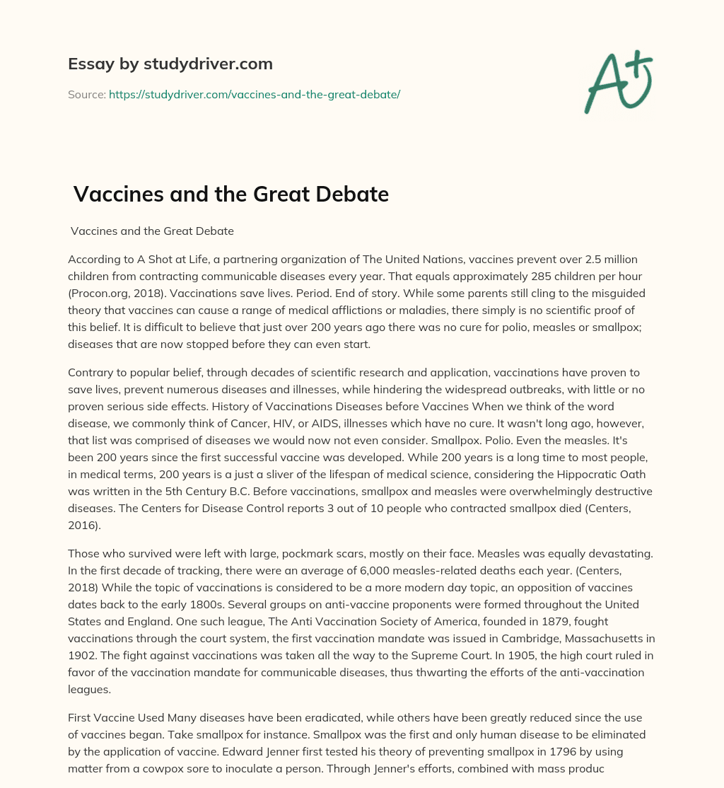  Vaccines and the Great Debate essay