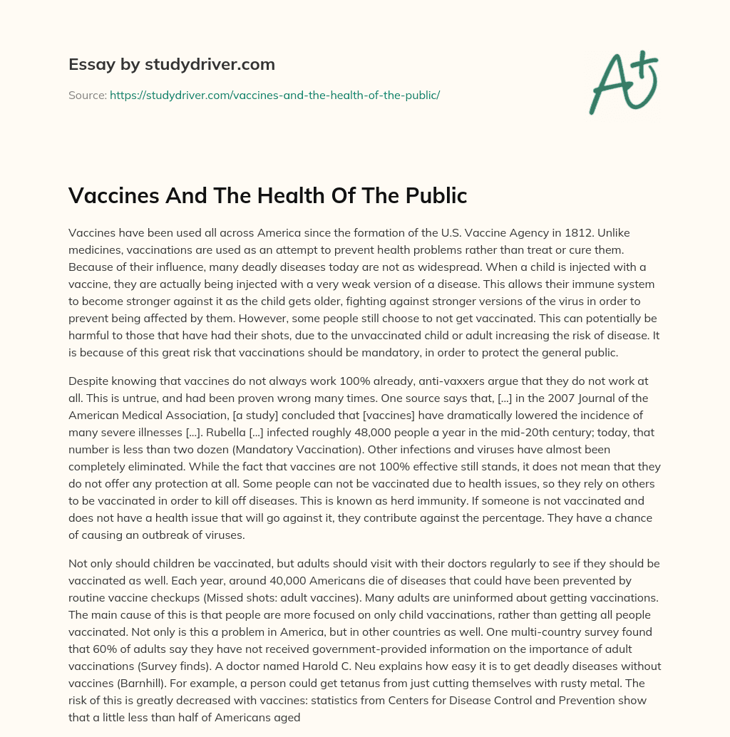 Vaccines and the Health of the Public essay