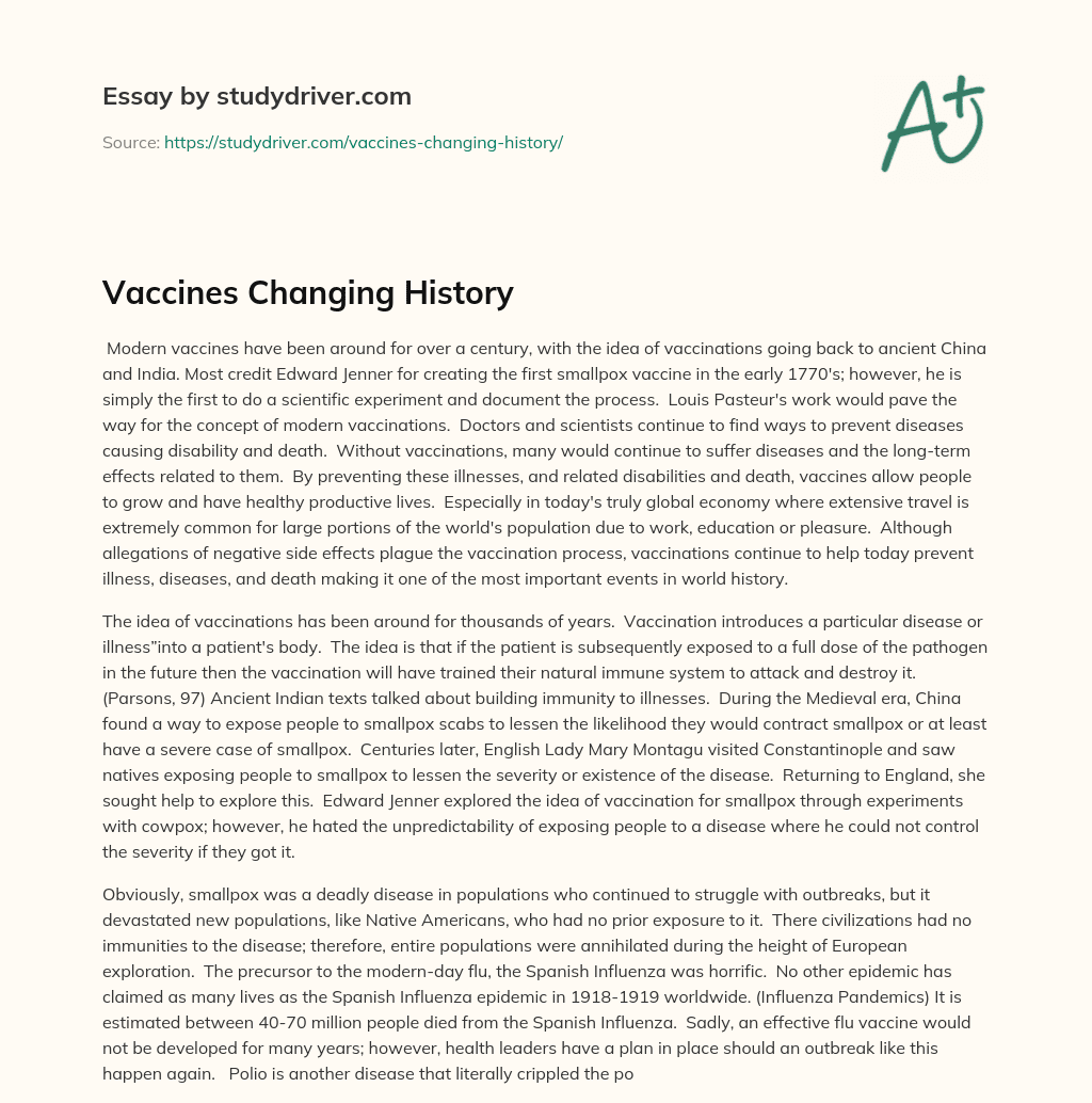 Vaccines Changing History essay