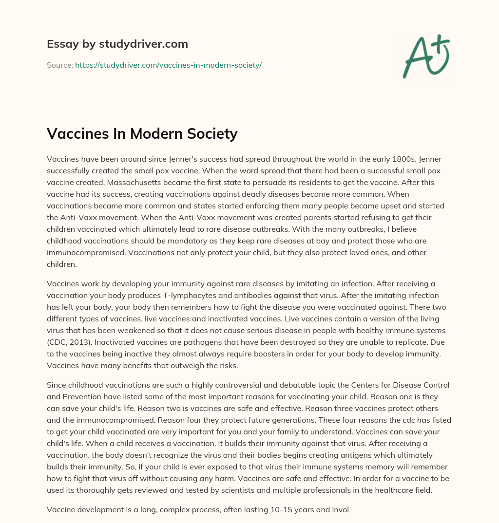 Vaccines in Modern Society essay