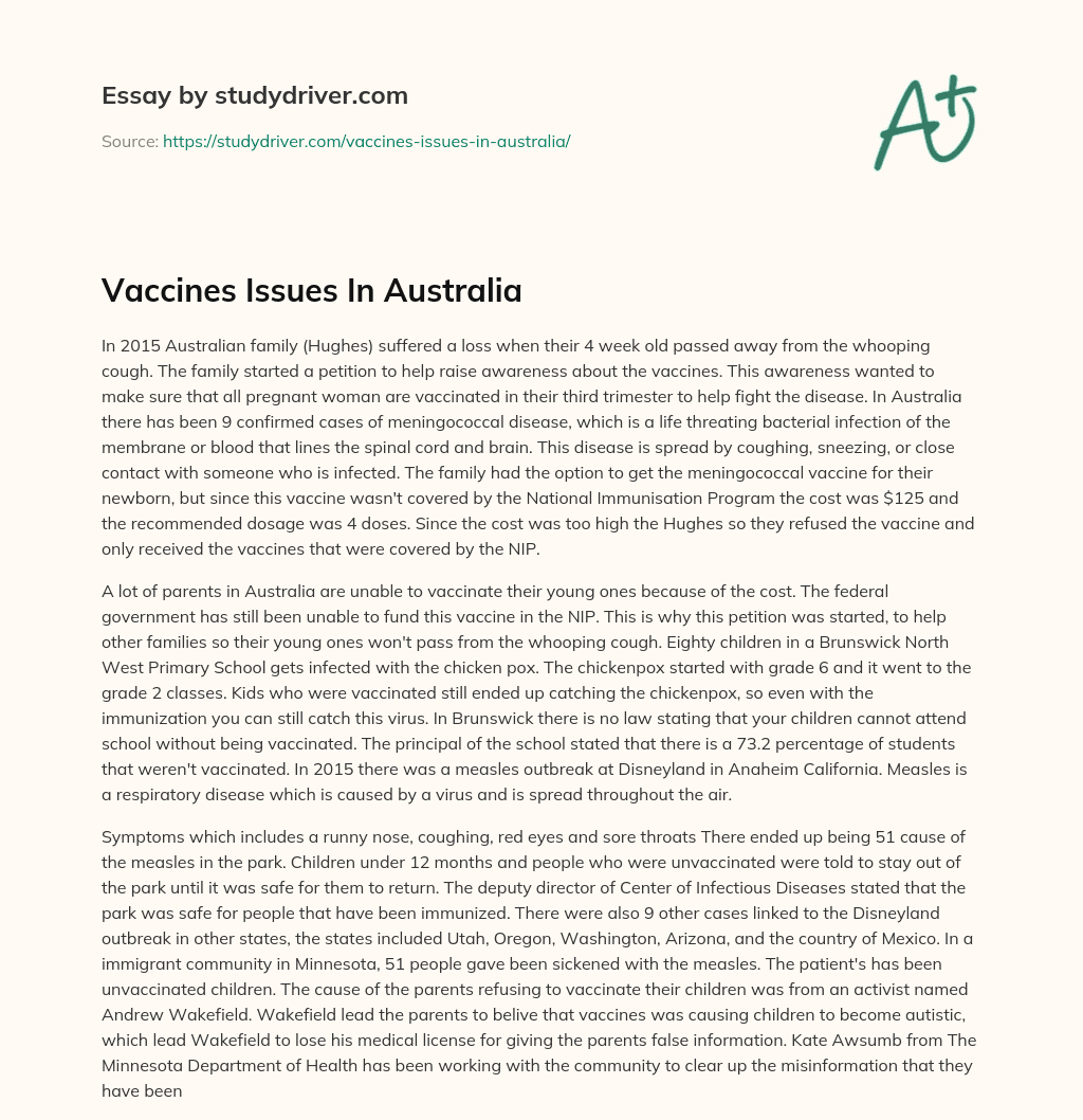 Vaccines Issues in Australia essay