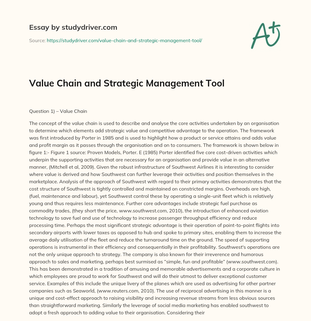 Value Chain and Strategic Management Tool essay