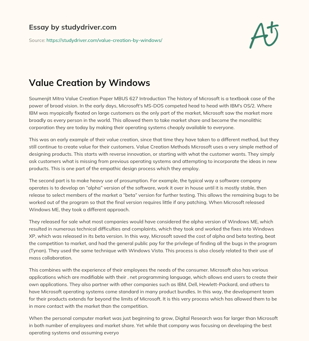 Value Creation by Windows essay