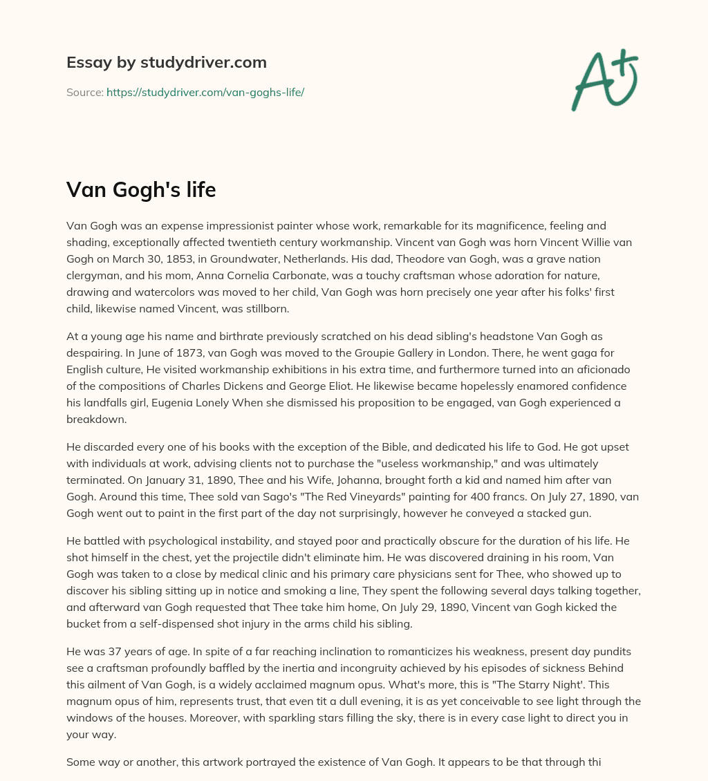 Van Gogh’s Life essay