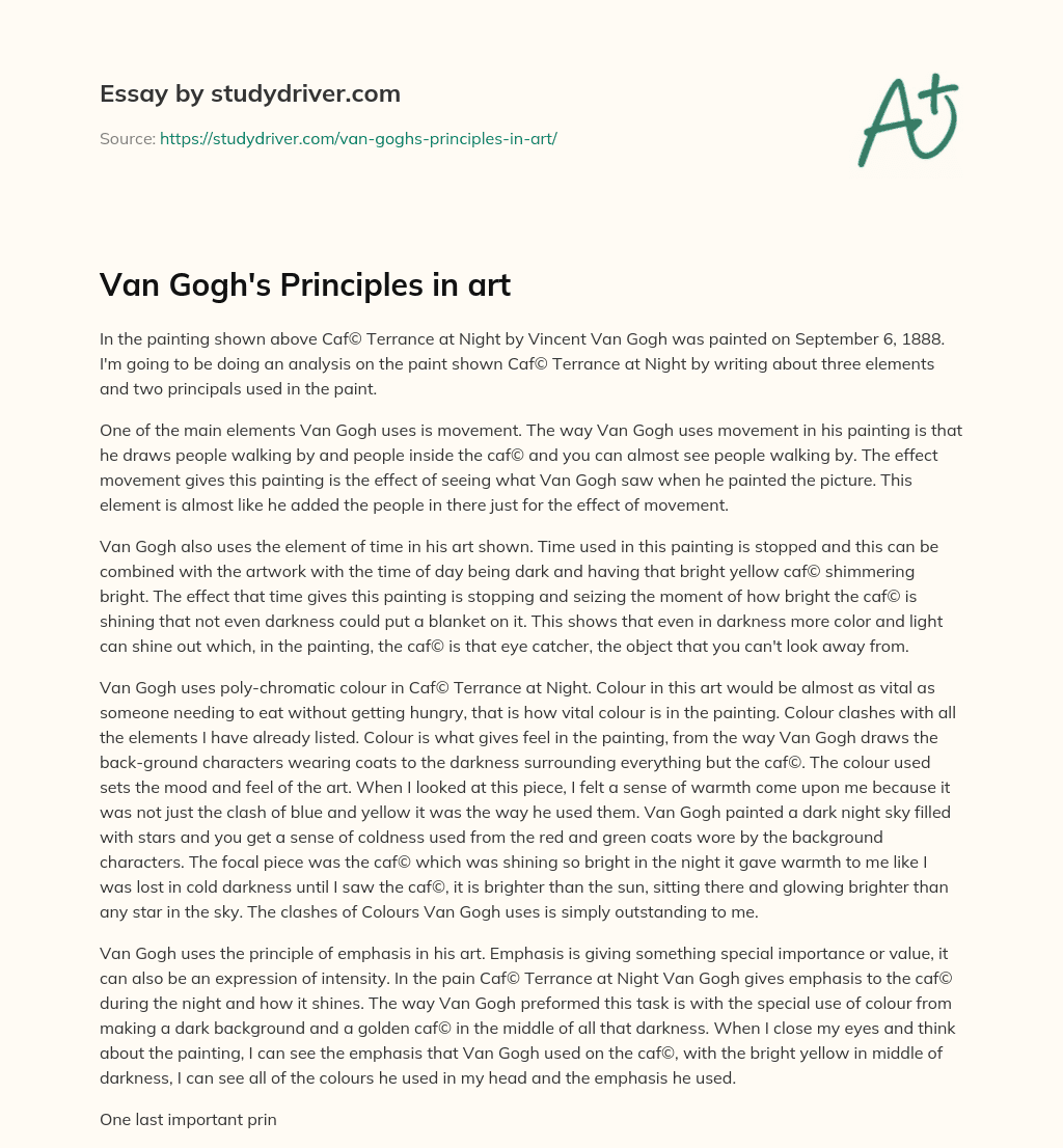 Van Gogh’s Principles in Art essay