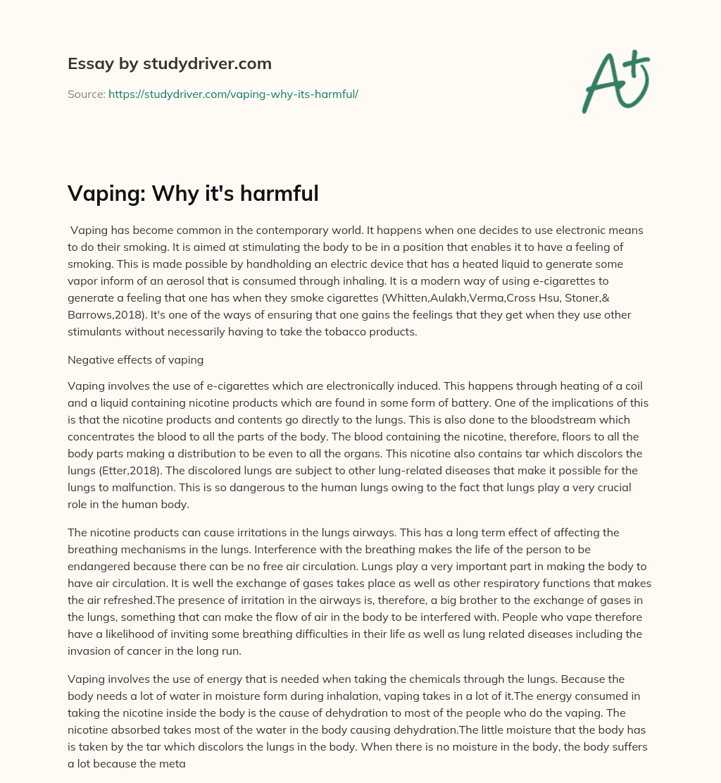 Vaping: why it’s Harmful essay
