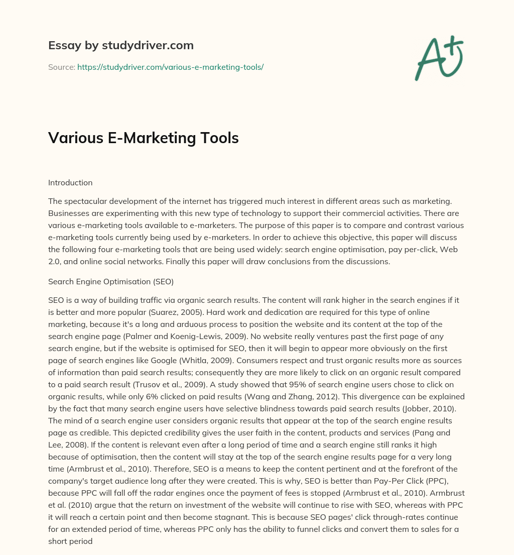 Various E-Marketing Tools essay