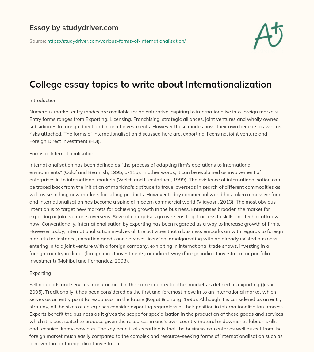 College Essay Topics to Write about Internationalization essay