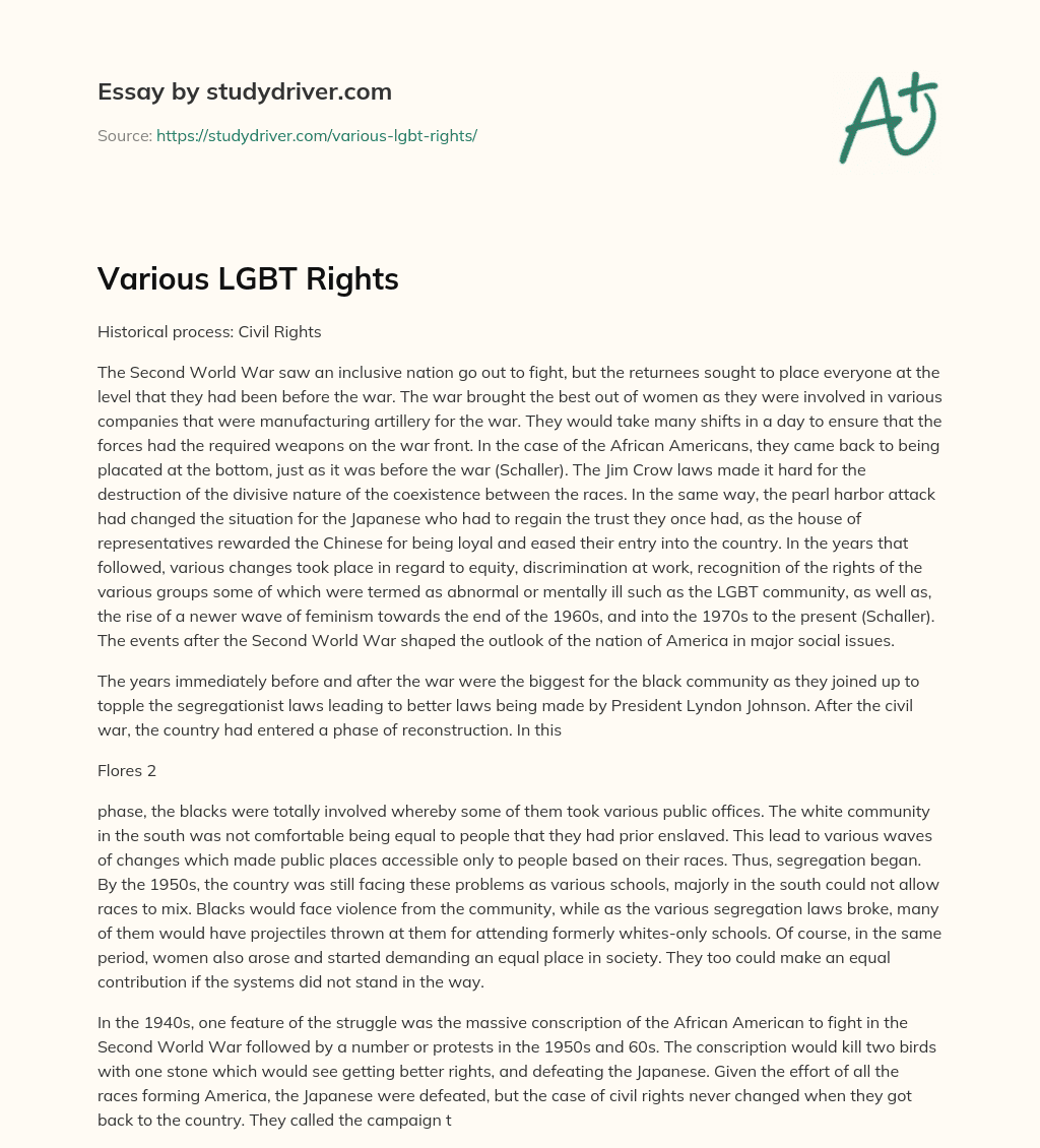 Various LGBT Rights essay