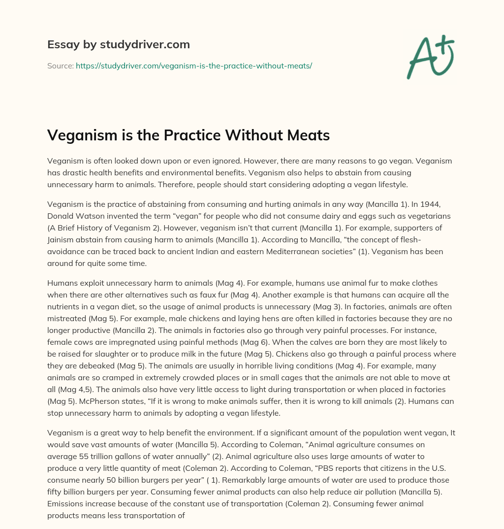 Veganism is the Practice Without Meats essay