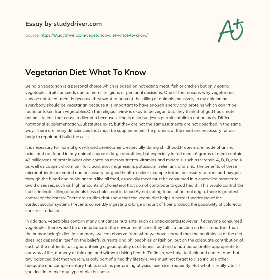 Vegetarian Diet: what to Know essay