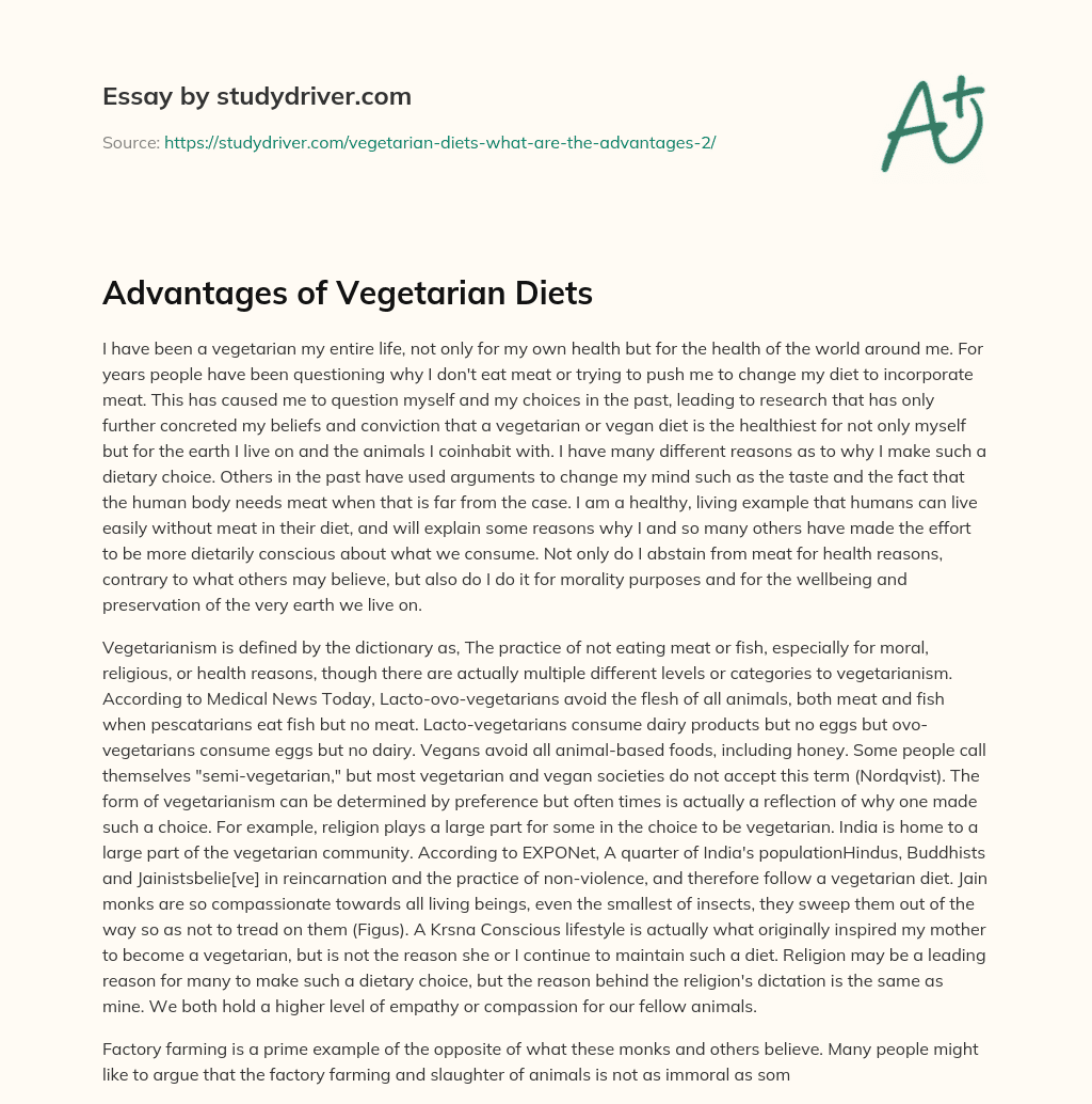 Advantages of Vegetarian Diets essay