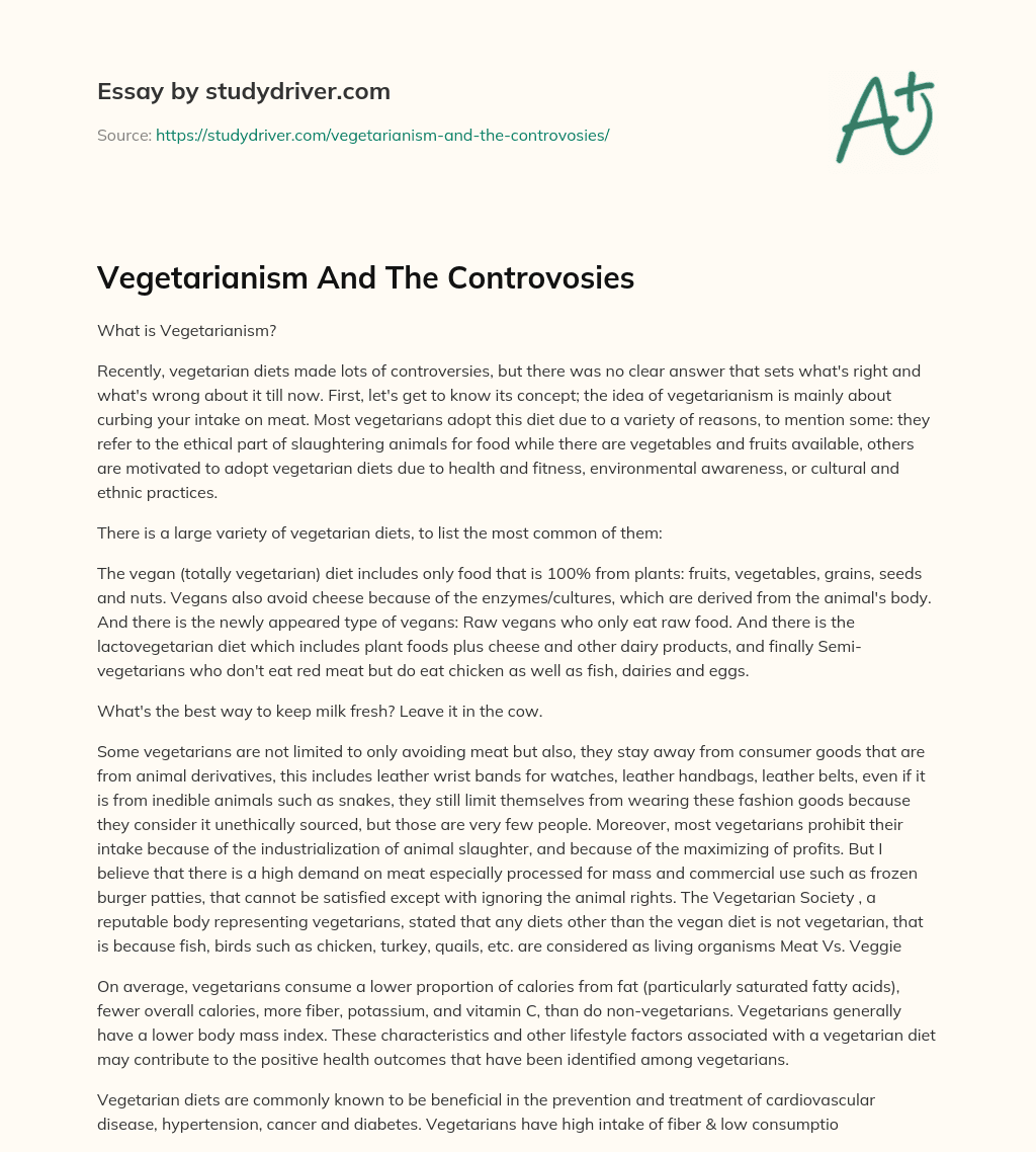 Vegetarianism and the Controvosies essay