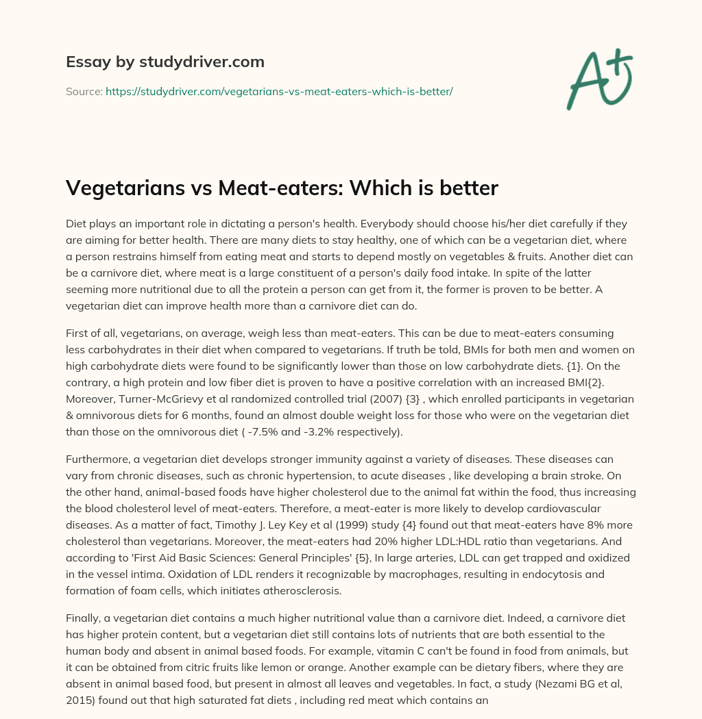essay about vegetarians