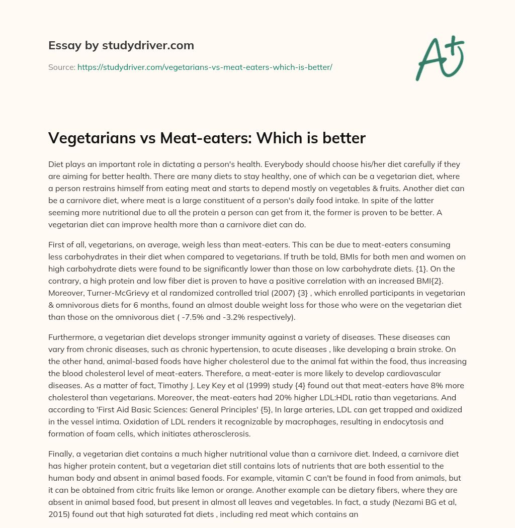 Vegetarians Vs Meat-eaters: which is Better essay