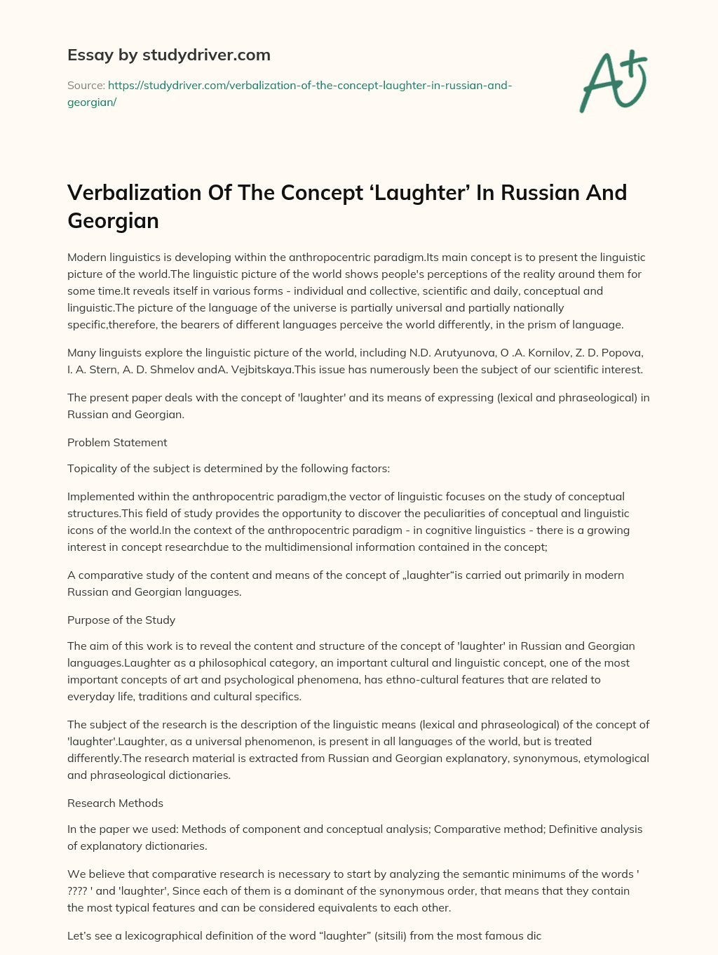 Verbalization of the Concept ‘Laughter’ in Russian and Georgian essay