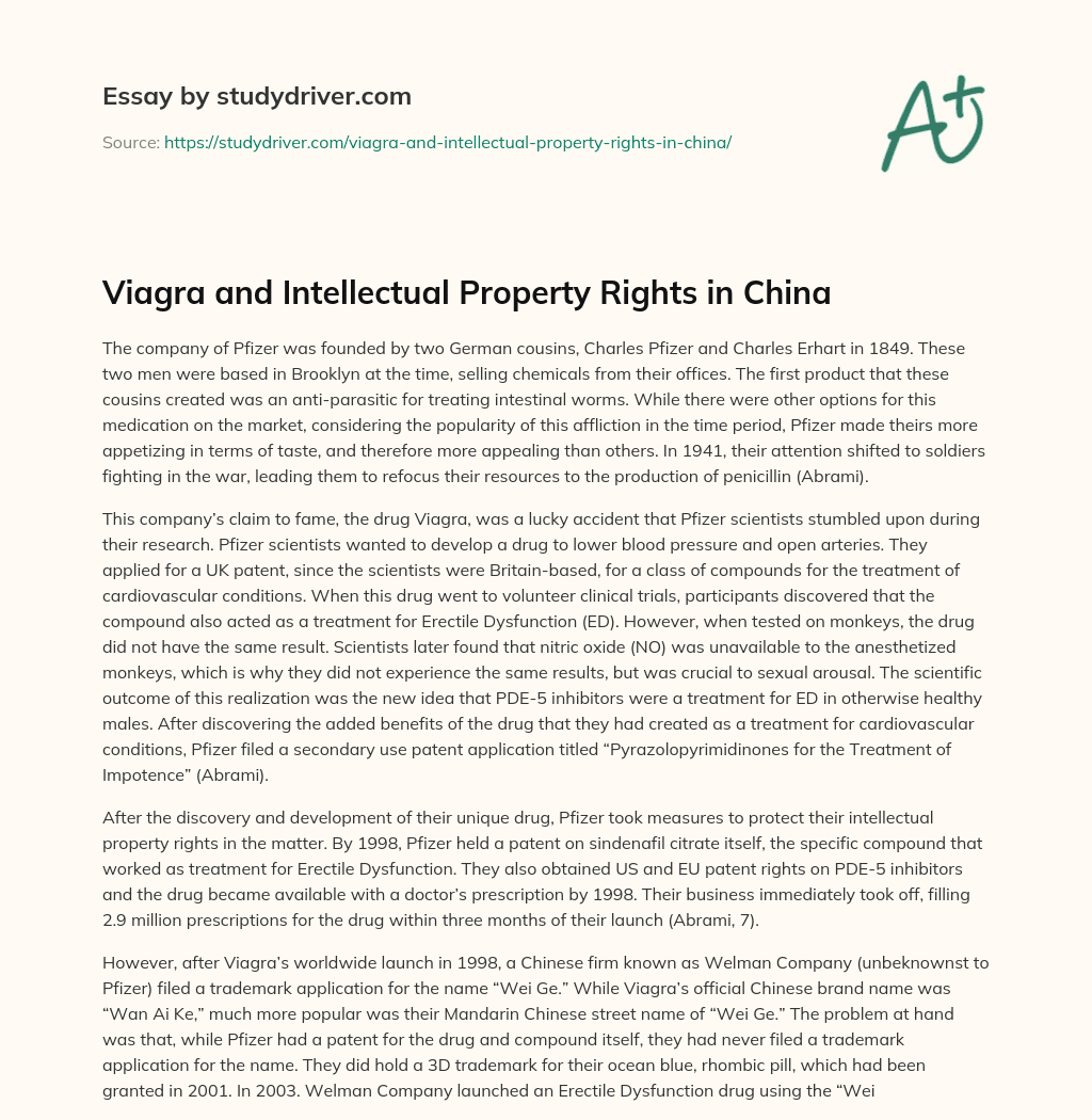 Viagra and Intellectual Property Rights in China essay