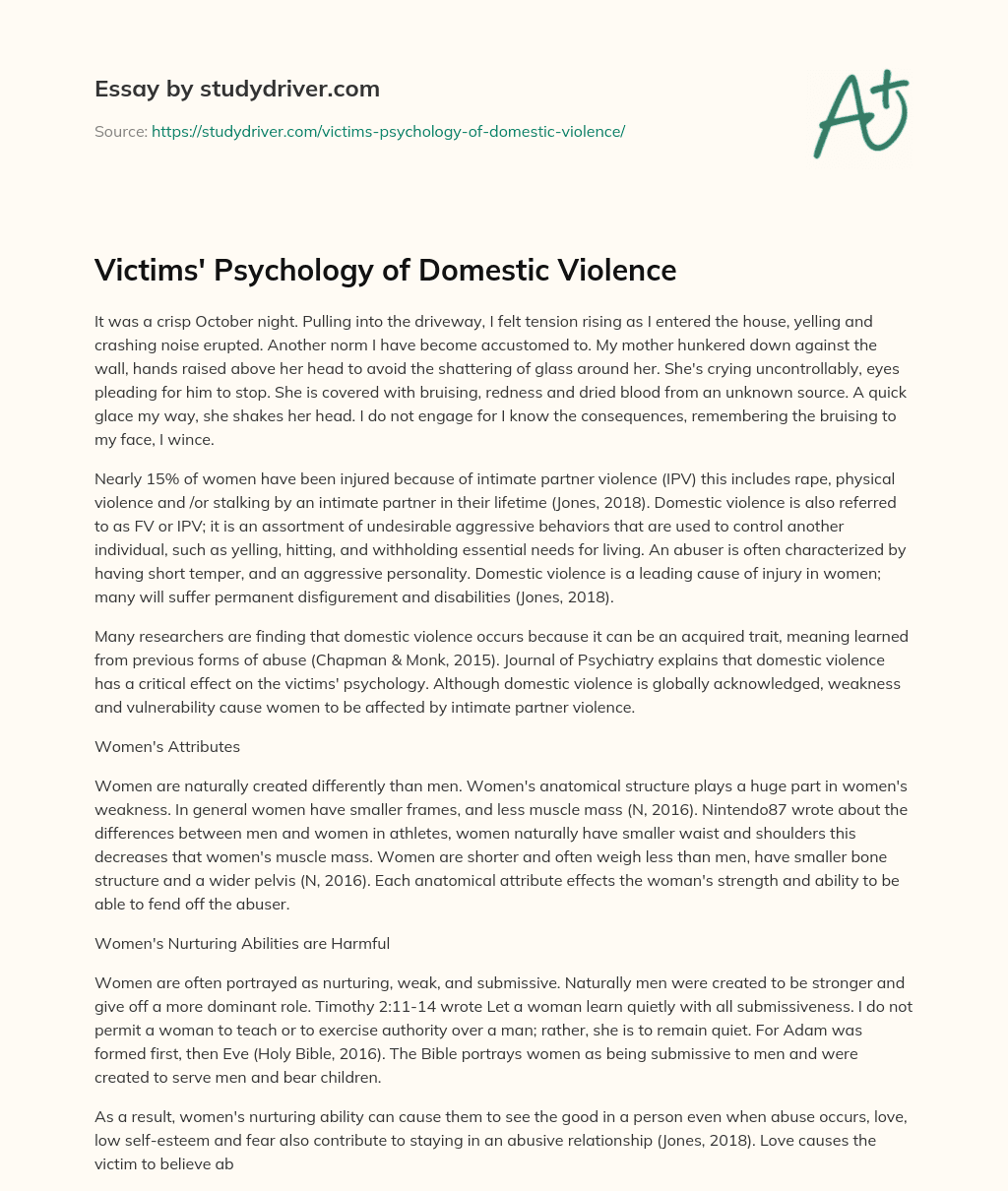 Victims’ Psychology of Domestic Violence essay