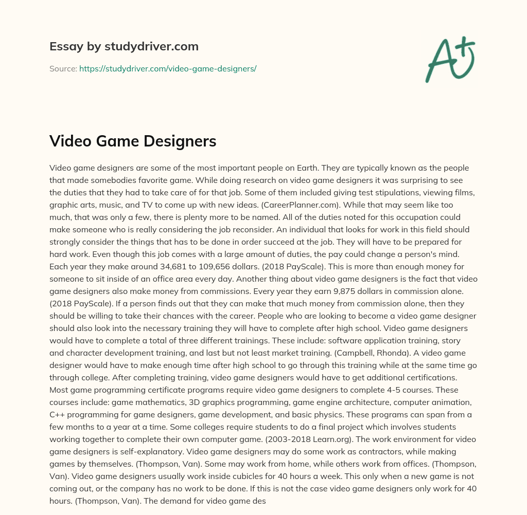 Video Game Designers essay