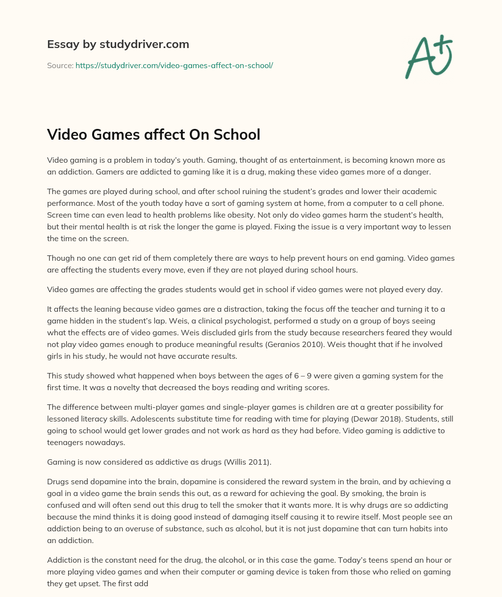 Video Games Affect on School essay