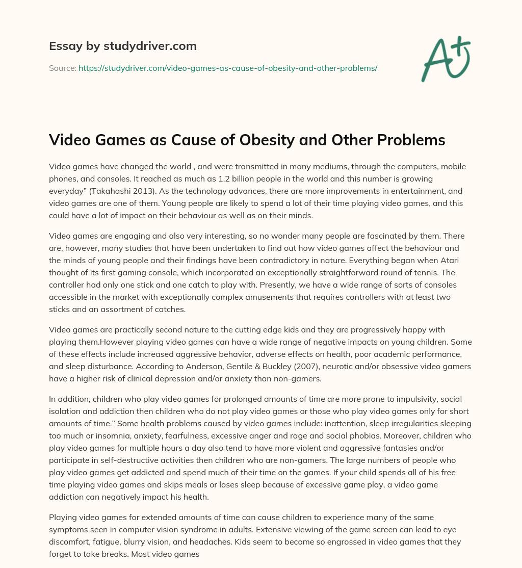 Video Games as Cause of Obesity and other Problems essay