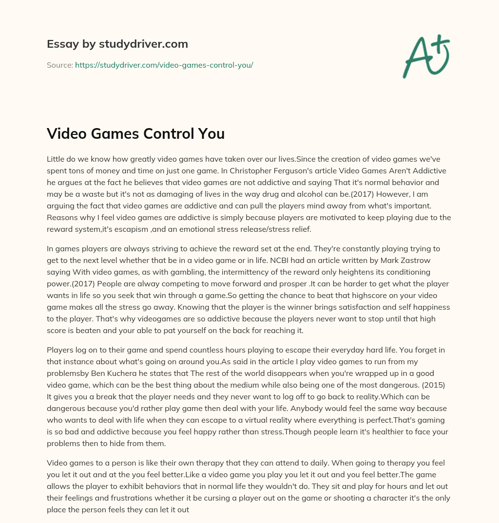 Video Games Control you essay
