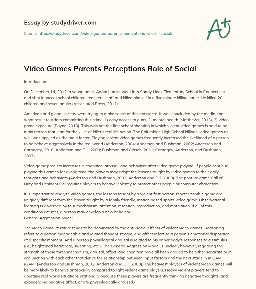 Video Games Parents Perceptions Role of Social essay