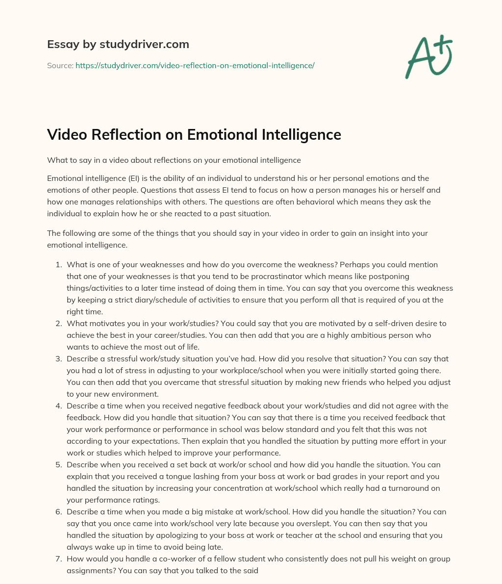 Video Reflection on Emotional Intelligence essay
