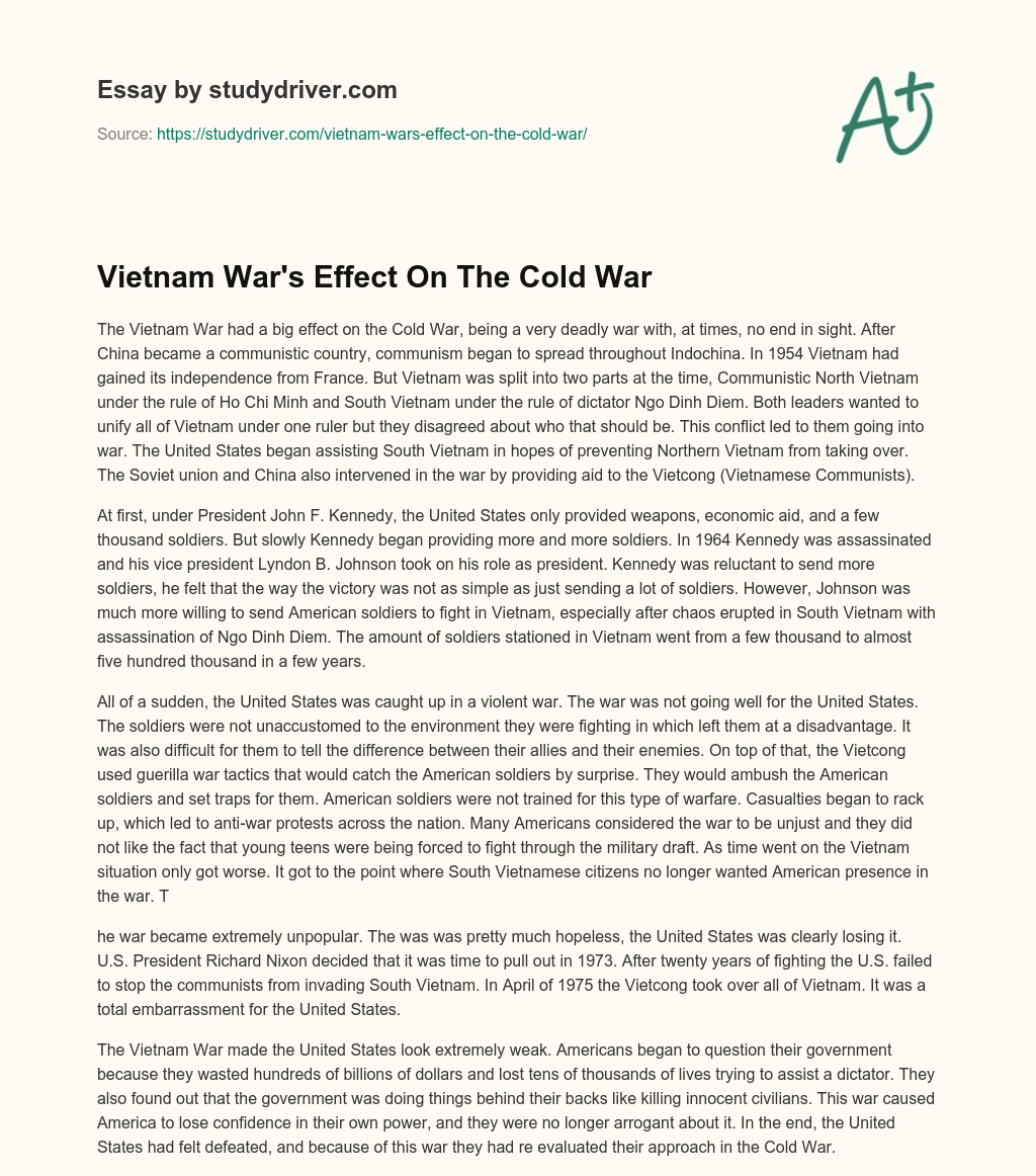 Vietnam War’s Effect on the Cold War essay
