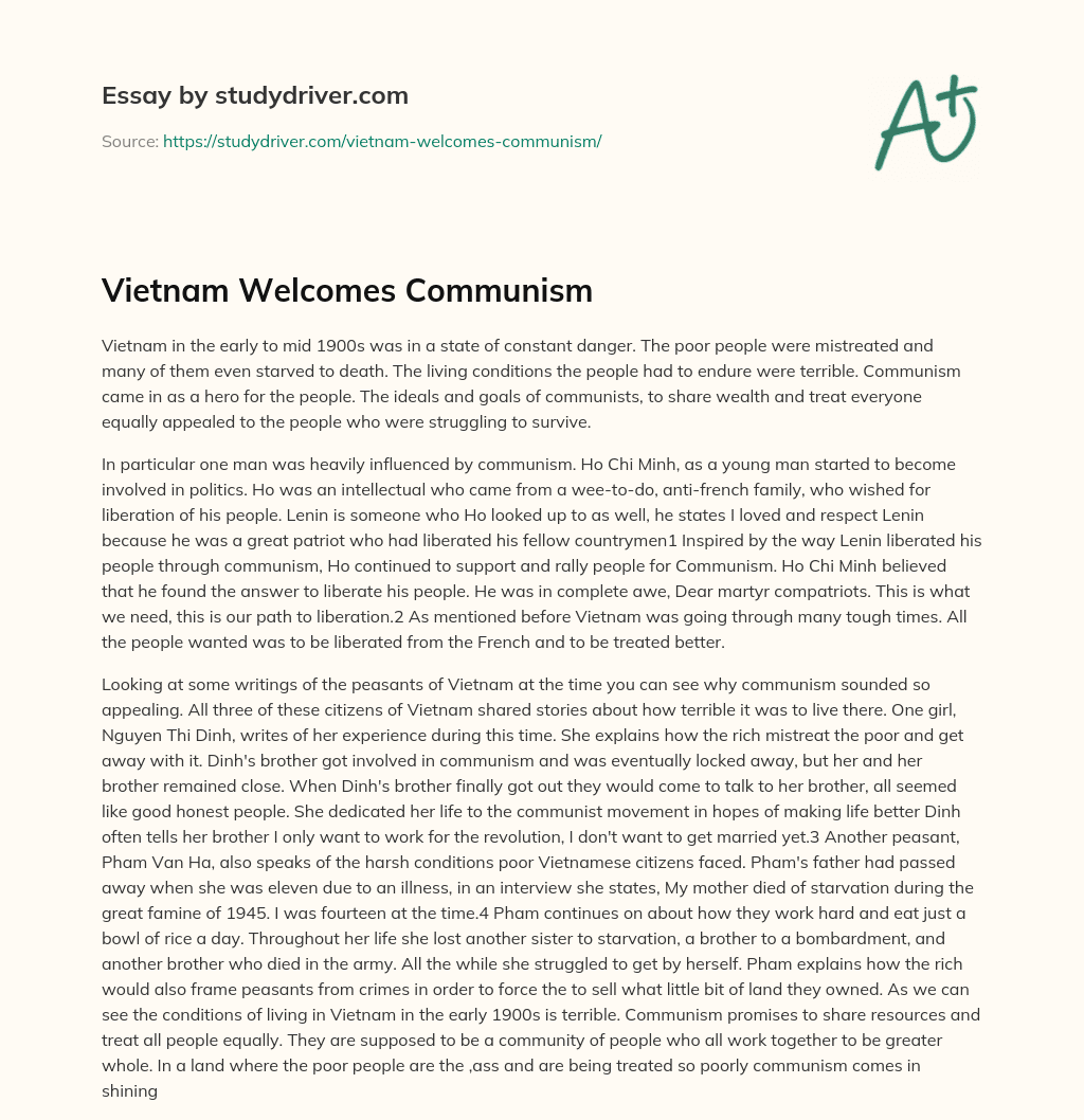Vietnam Welcomes Communism essay