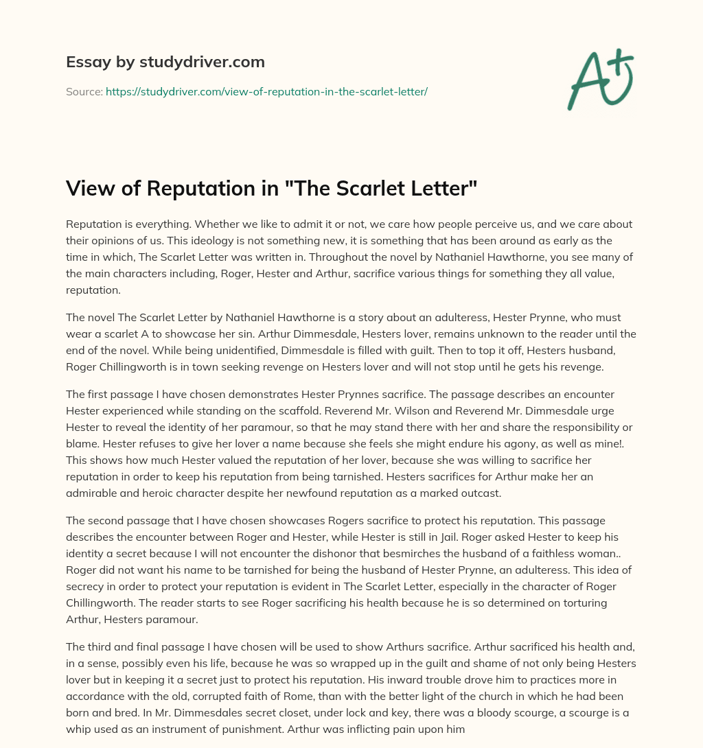 View of Reputation in “The Scarlet Letter” essay