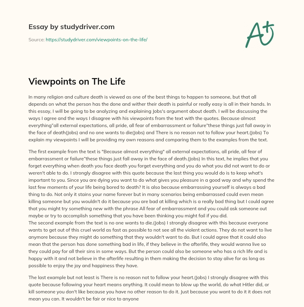 Viewpoints on the Life essay