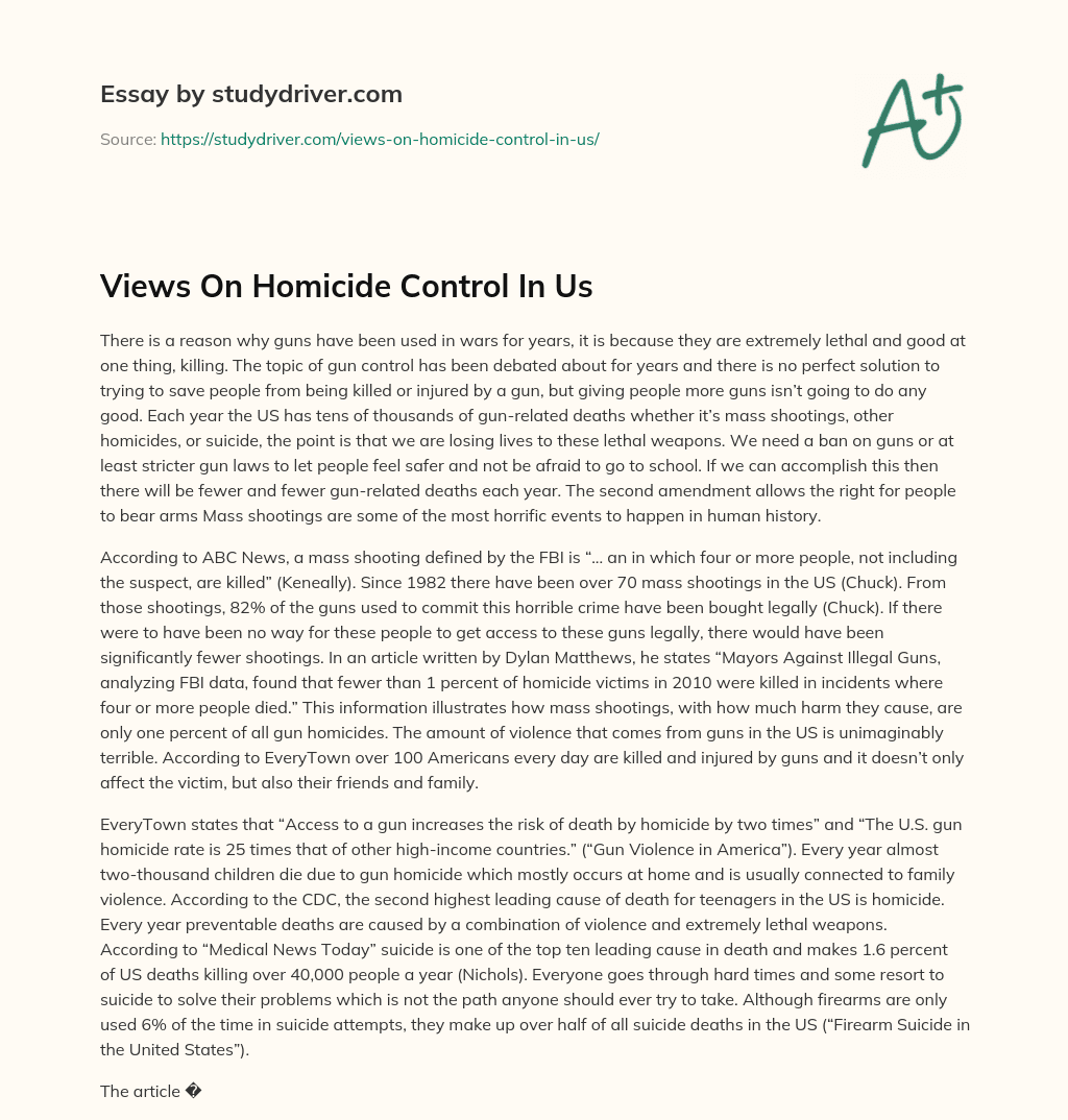 Views on Homicide Control in Us essay